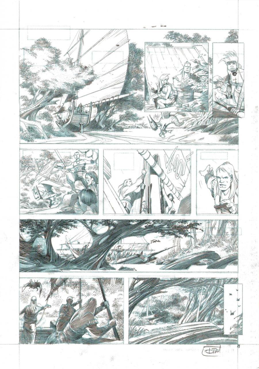 Planche originale de bande dessinée, galerie Napoléon : LES CONQUERANTS DE TROY - Planche crayonné originale de LES CONQUERANTS DE TROY tome 2 Ekmul le bucheron planche originale 23. - 23